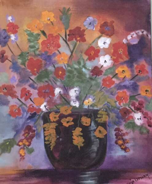 Purple pot of flowers