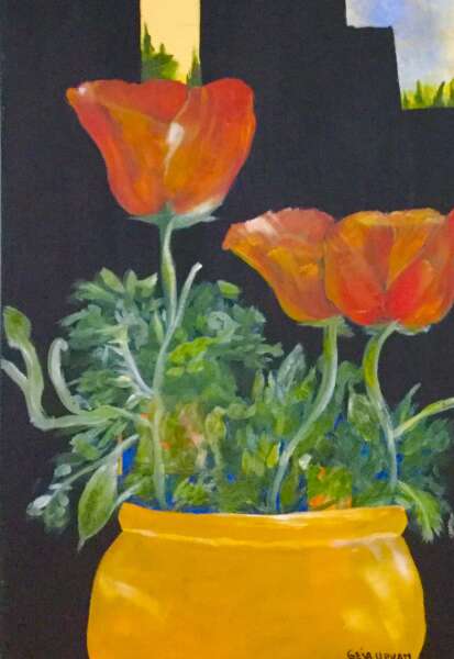 Poppies in Orange pot