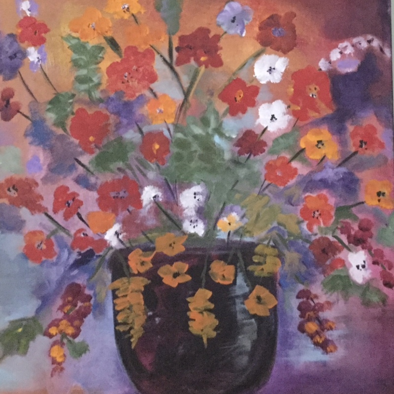 Purple pot of flowers